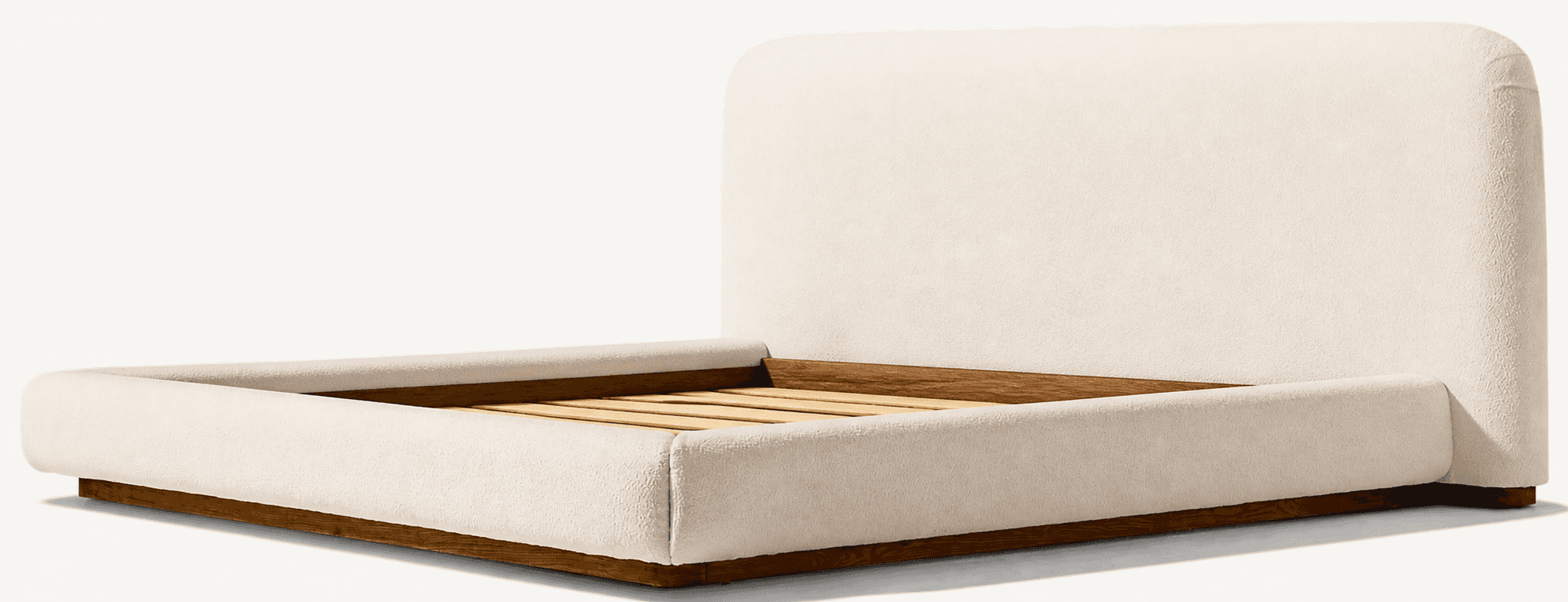 A modern upholstered bed frame with a solid wood base. The frame features a low-profile design with… — free OBJ 3D model
