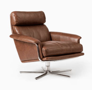 A brown leather armchair with a swivel base and a high back. The armchair features a polished metal… — 3D model