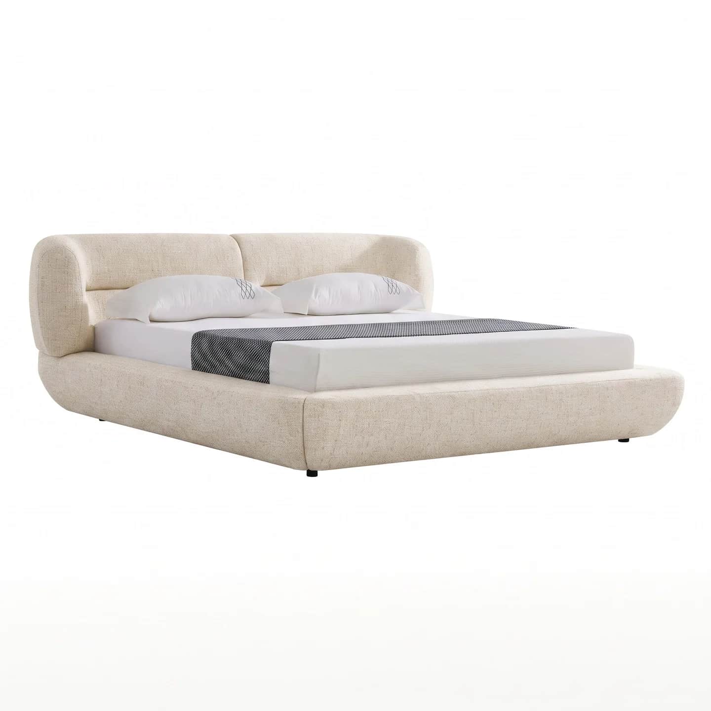 A contemporary upholstered platform bed featuring a soft, rounded aesthetic. The bed includes a padd… — 3D model