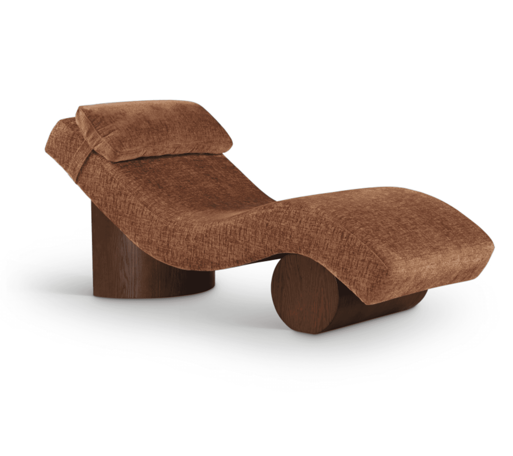 A contemporary chaise lounge featuring a curvilinear upholstered body in brown textured fabric, supp… — free FBX 3D model