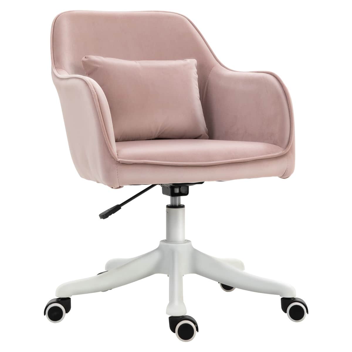 A modern swivel office chair upholstered in soft pink velvet, featuring a bucket-style seat with int… — 3D model
