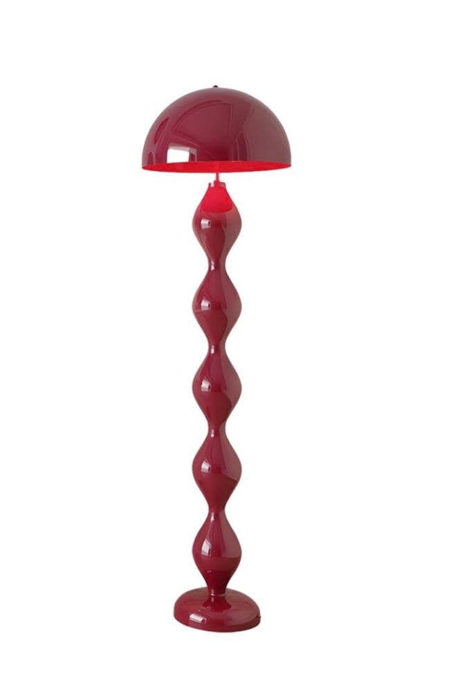 A tall, glossy burgundy floor lamp featuring a distinctive sculptural stem composed of multiple interconnected, organic lobes, and topped with a matching dome-shaped shade on a circular base. — 3D model