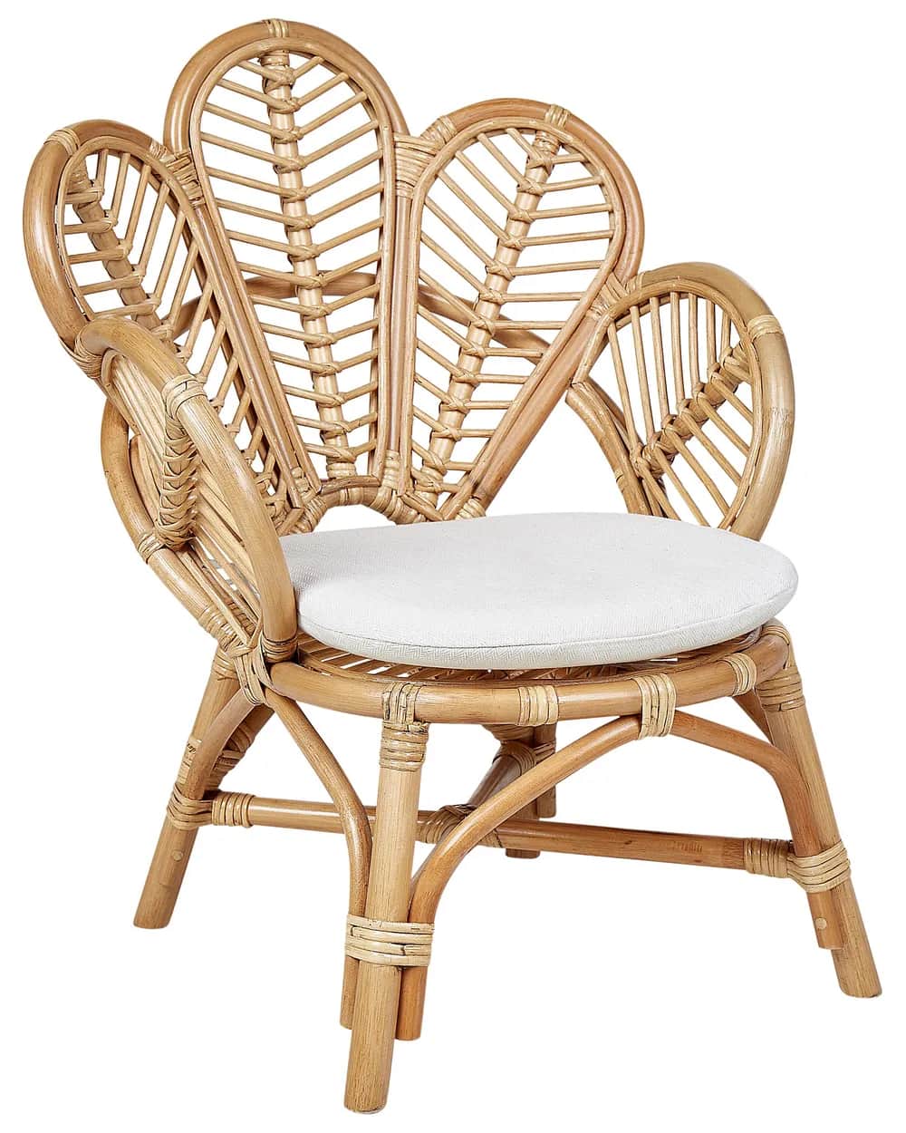 A single rattan accent chair featuring a distinctive floral or fan-shaped backrest, complete with in… — 3D model