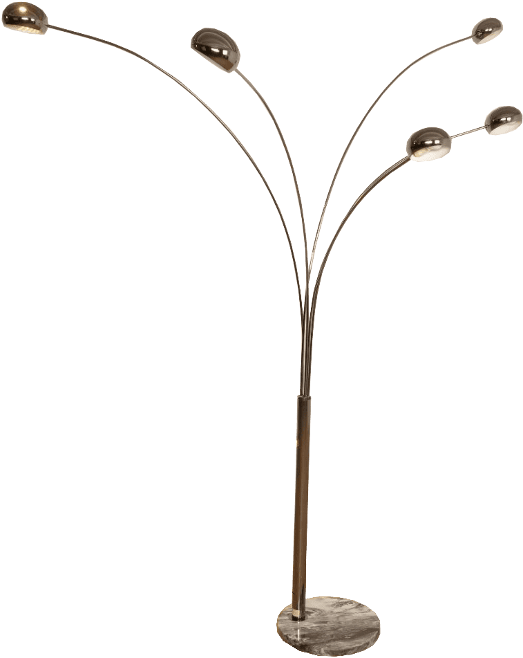 A modern arc floor lamp with a marble base. The lamp features a central dark pole from which five th… — 3D model