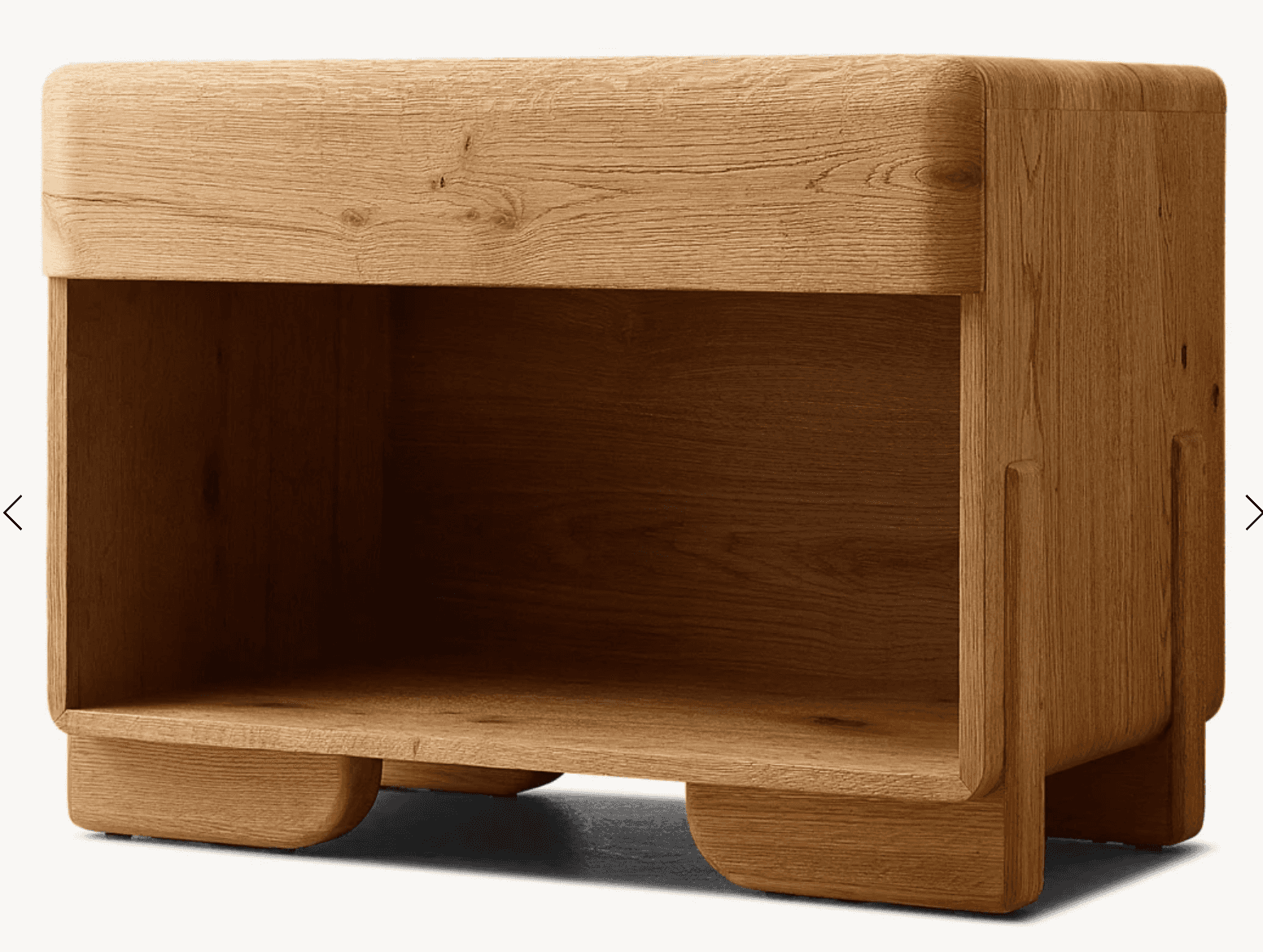 A small, solid oak wood nightstand featuring smoothly rounded corners and edges, an integrated open… — 3D model