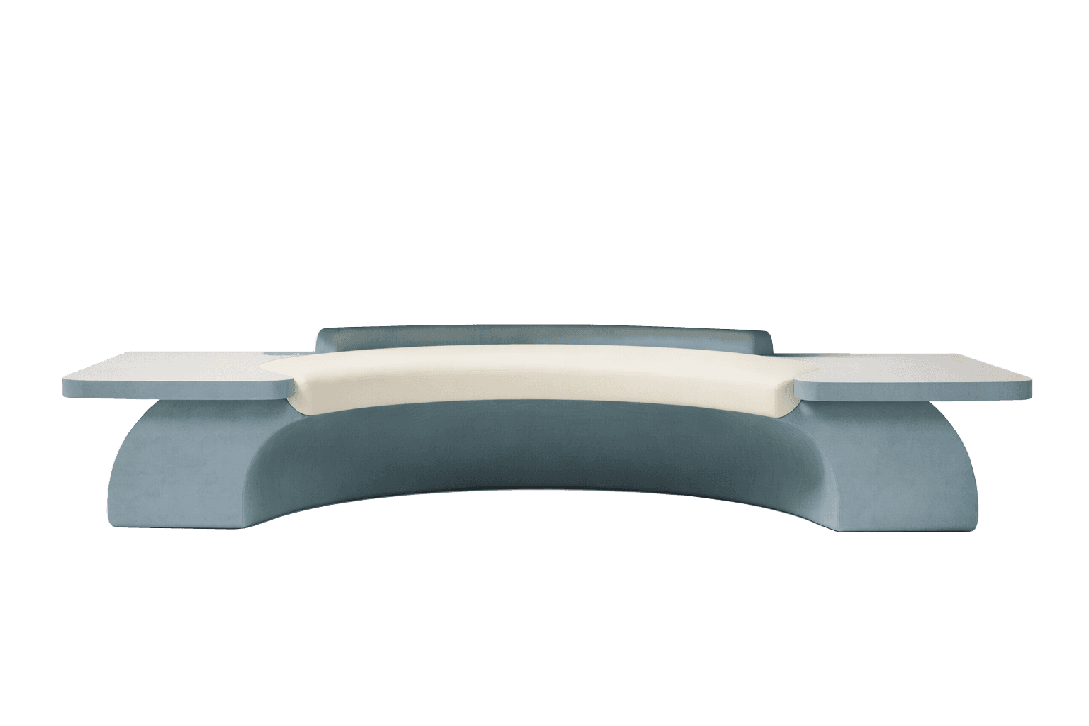 A modern, sculptural bench with a curved, open base and a distinct seating area. The base is a solid… — 3D model