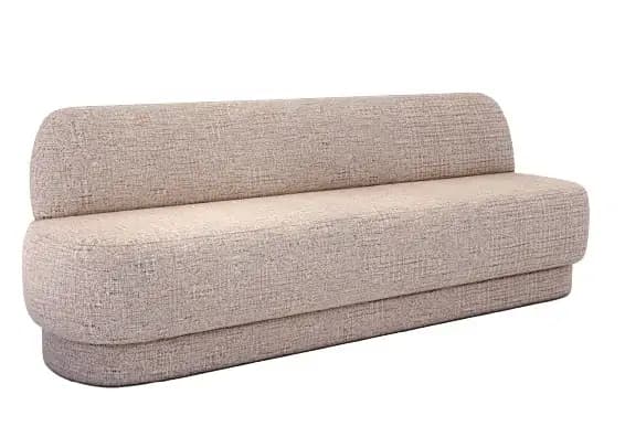 A modern, upholstered sofa with a curved back and seat. The sofa features a layered base with rounded edges. The upholstery has a textured weave pattern. — 3D model