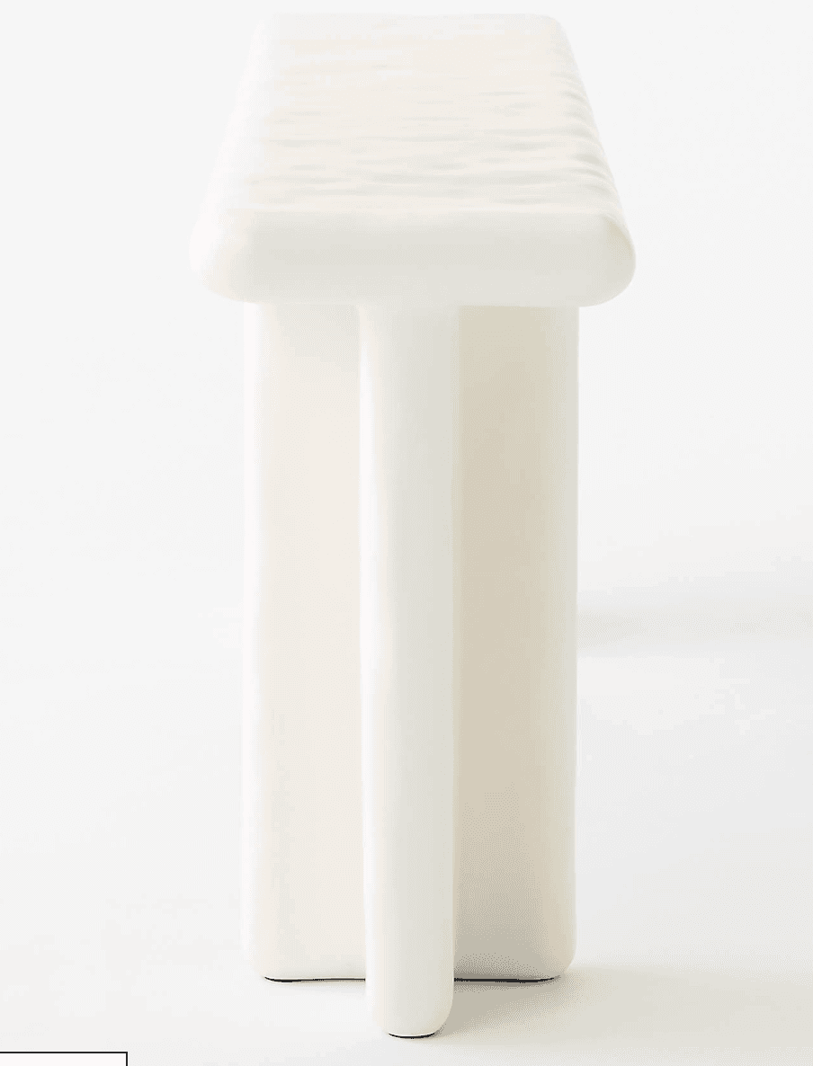 A minimalist bench with a rectangular seat and two vertical supports that appear to be fused or mold… — 3D model