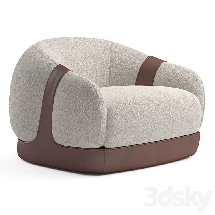 A modern armchair with a rounded, enveloping form. The upholstery is a textured, boucle-like fabric… — free OBJ 3D model