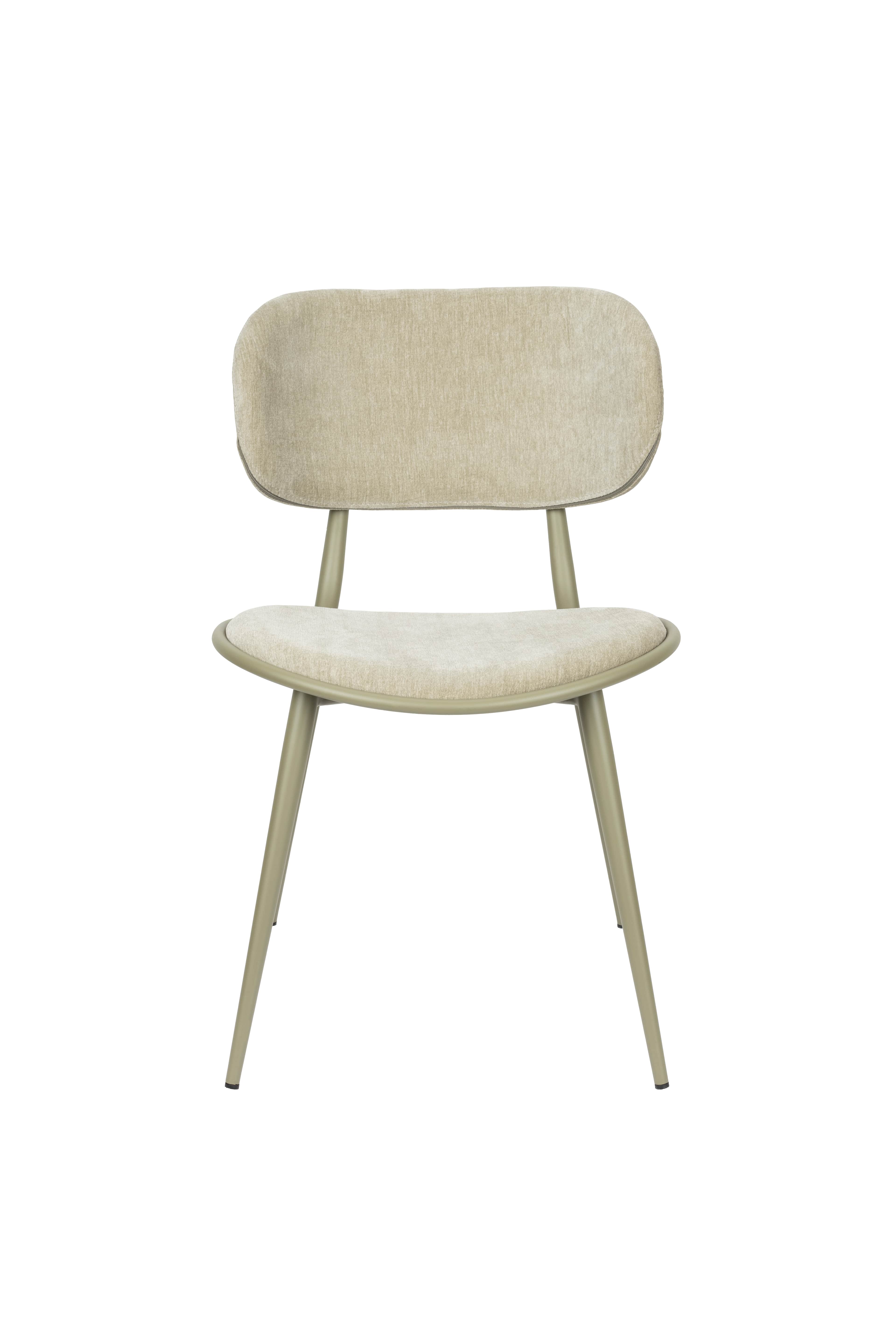 A contemporary dining chair featuring a slightly curved backrest and a seat cushion. The chair has a… — free GLB 3D model