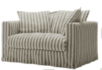 A casual two-seater loveseat featuring a full slipcover upholstered in a vertical stripe pattern of… — 3D model