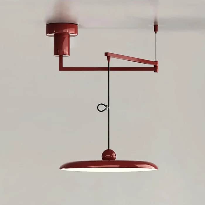 A minimalist, adjustable ceiling-mounted pendant light featuring a deep red finish. The light consis… — 3D model