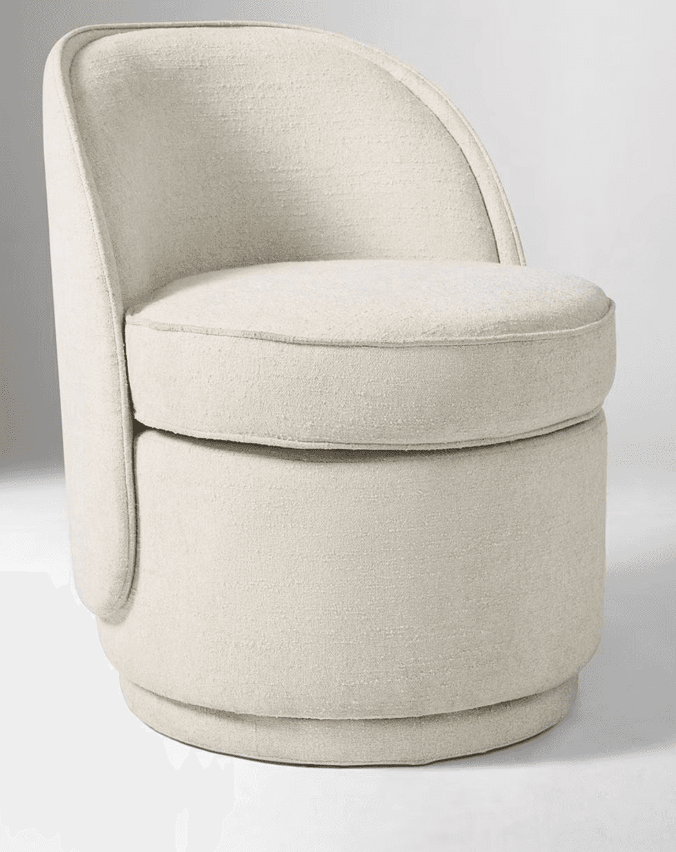 A cream-colored accent chair with a rounded back and seat cushion. The chair has a swivel base and i… — 3D model