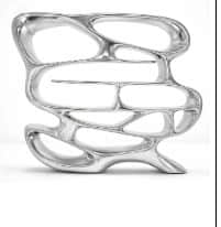 A modern, sculptural bookshelf with an organic, flowing design. It features multiple open compartmen… — 3D model