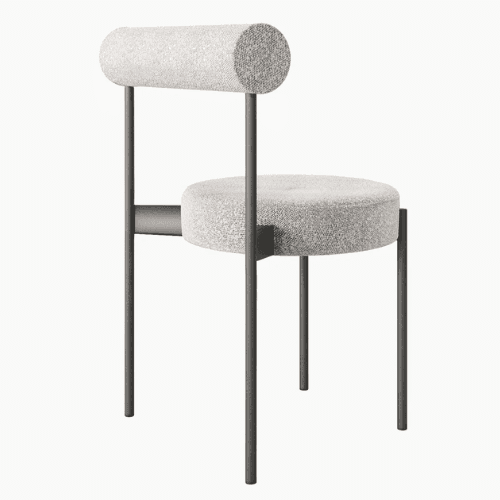 A modern upholstered chair with a cylindrical backrest and a circular seat. The chair features a dar… — 3D model