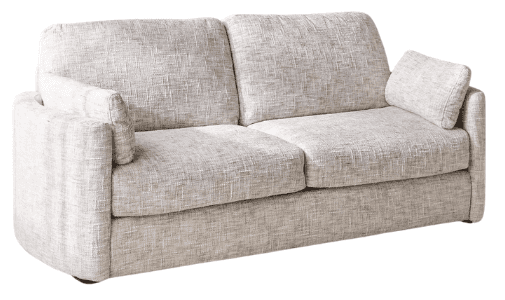 An upholstered two-seater sofa, or loveseat, covered in a light grey, textured woven fabric. It feat… — 3D model