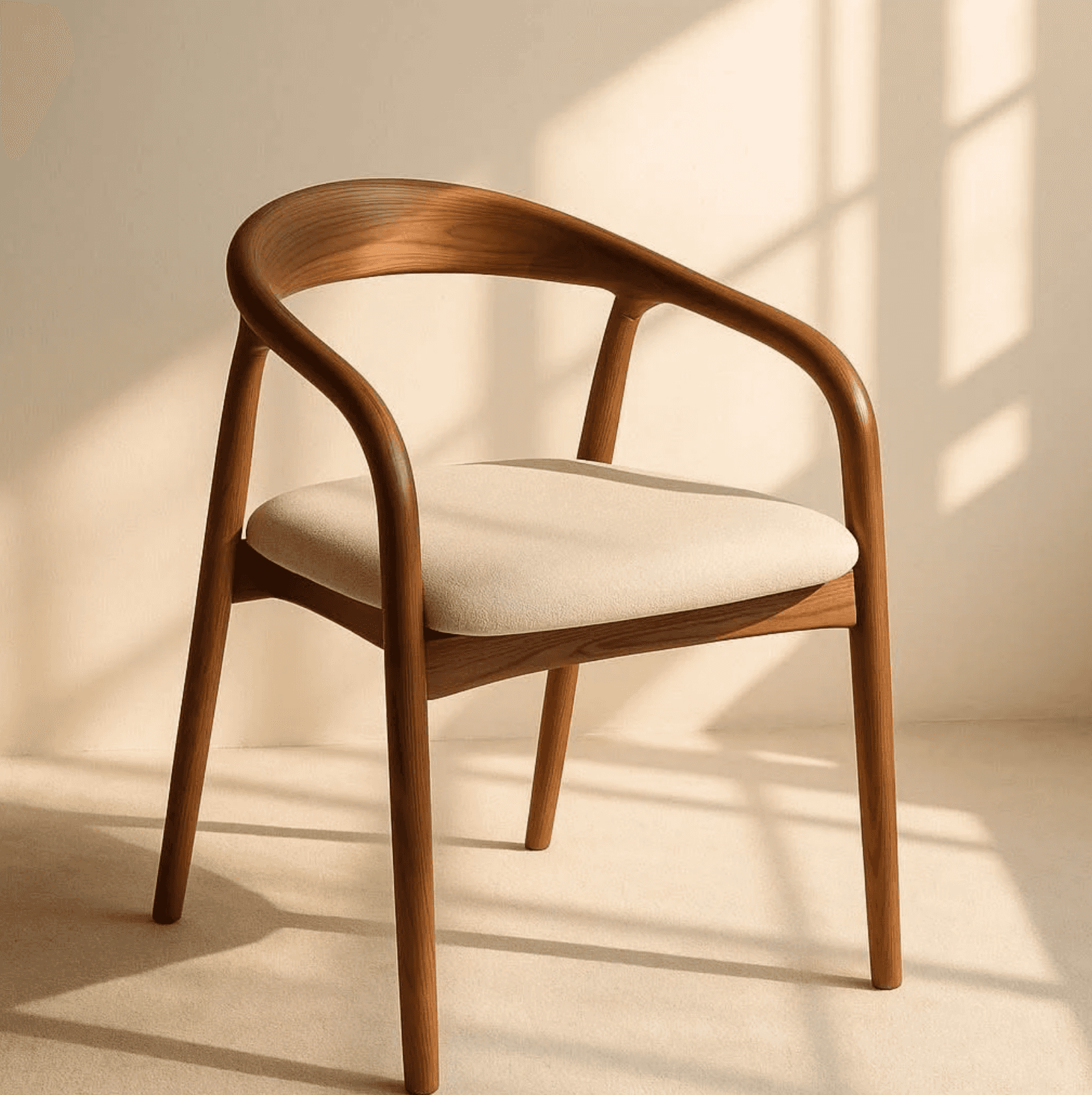 A modern dining armchair featuring a solid wood frame with a continuous, curved backrest and integra… — 3D model