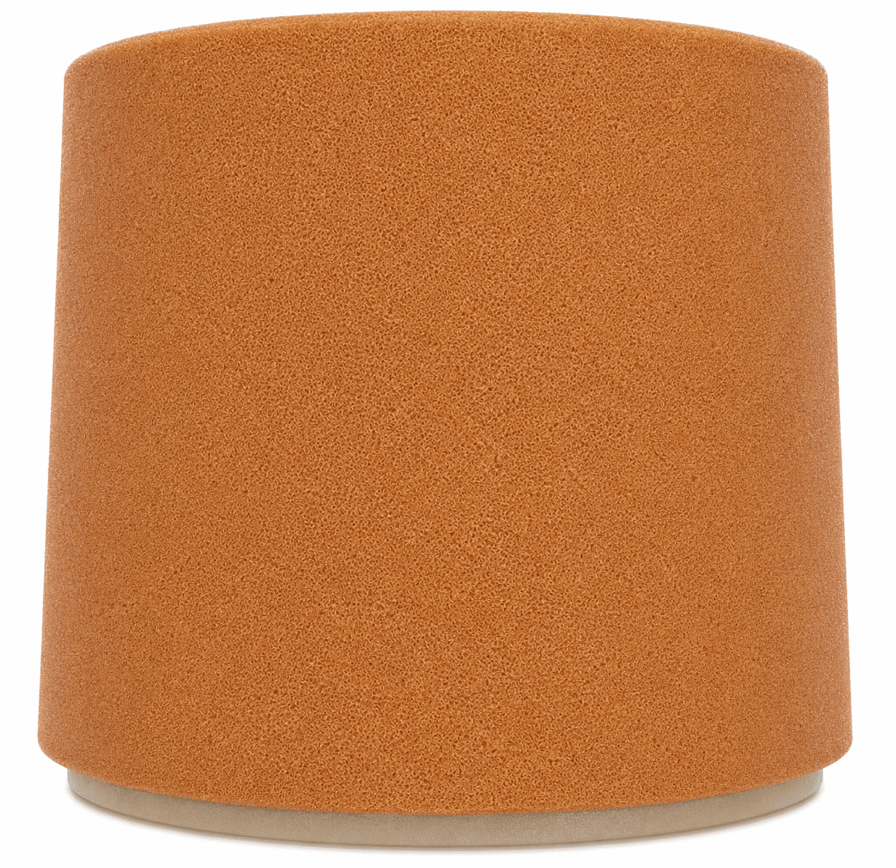 A cylindrical ottoman or stool covered in a textured, coarse orange foam material, featuring a simpl… — 3D model