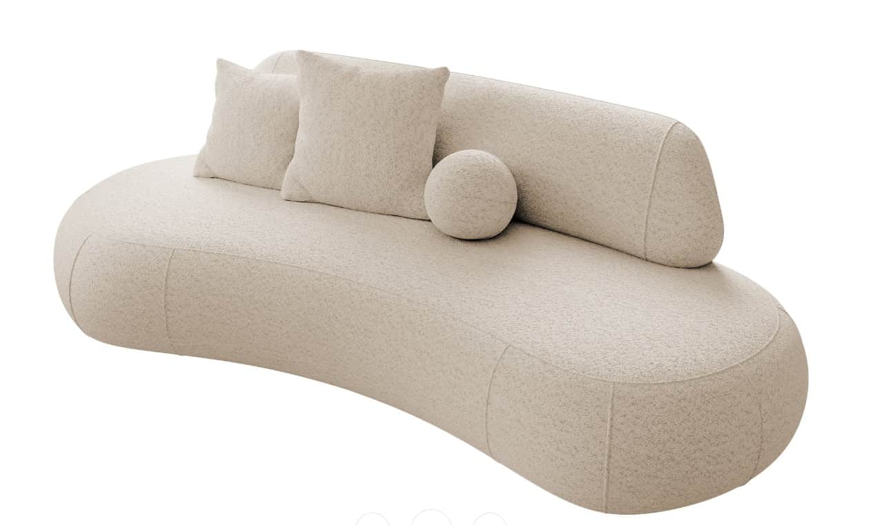 A contemporary, organic-shaped sofa with a curved silhouette. It features a textured boucle upholste… — 3D model