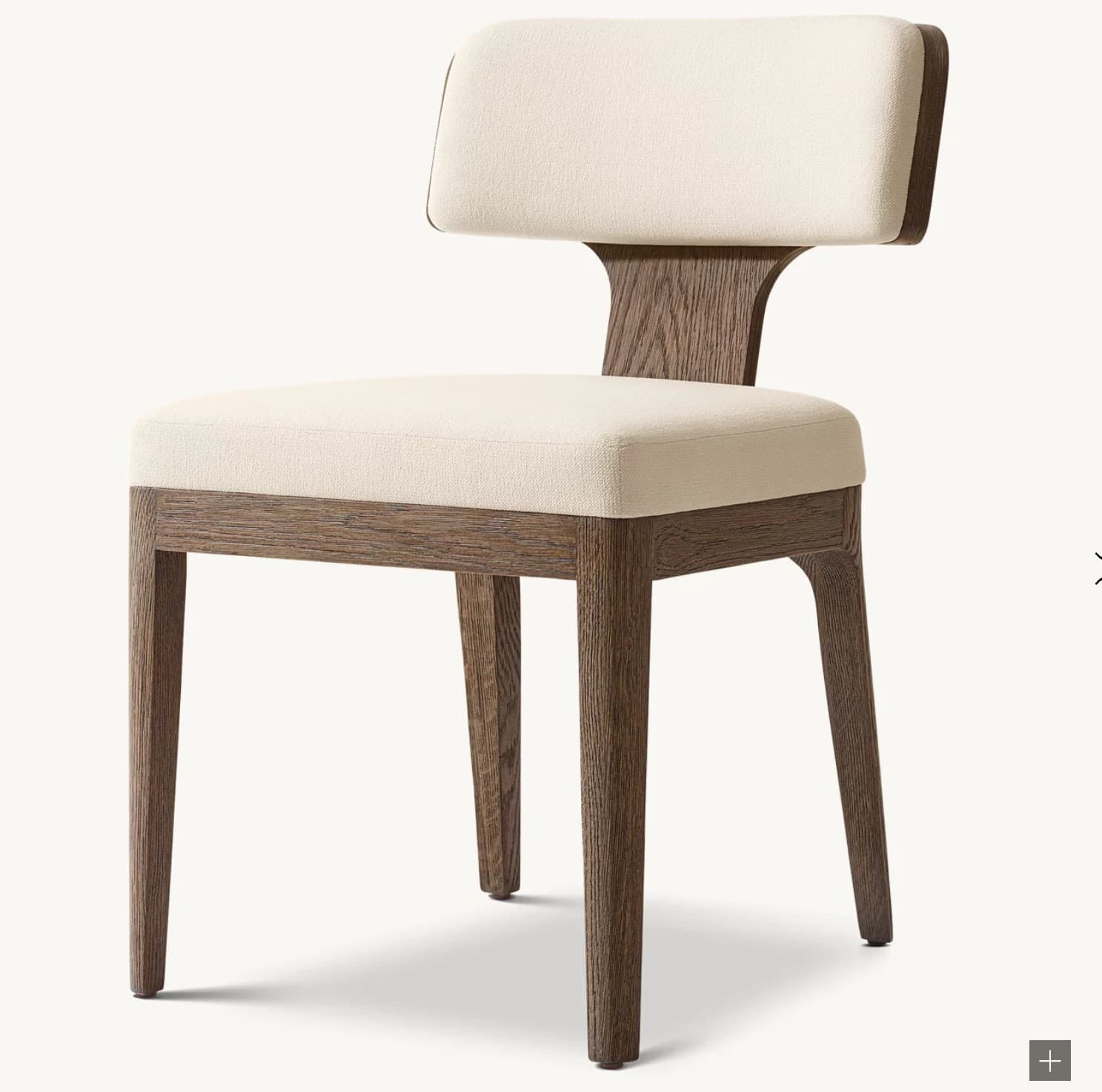 A modern dining chair featuring a dark stained wood frame and light beige upholstered seat and backrest. The backrest appears to 'float' from a central support structure connected to the seat frame. — 3D model