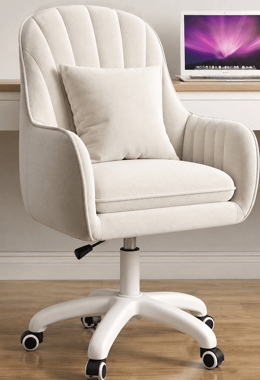 A modern upholstered office chair featuring a high, slightly winged backrest with vertical channel t… — 3D model