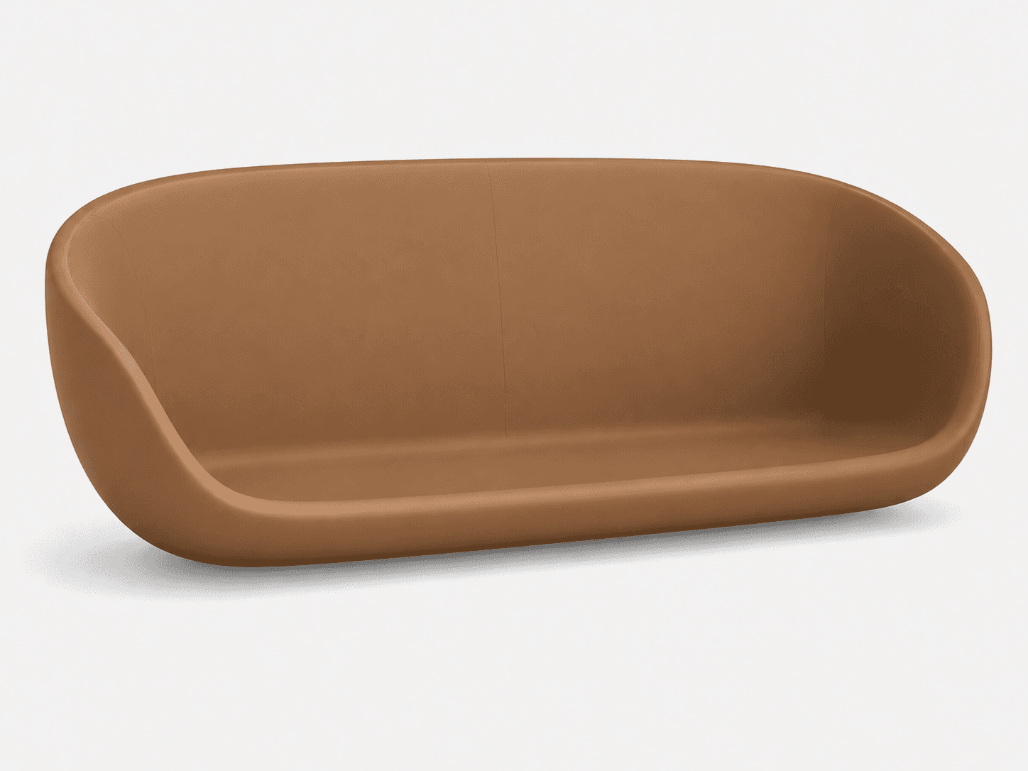 A contemporary, two-seater loveseat featuring a distinct curvilinear, pod-like form, upholstered in… — 3D model