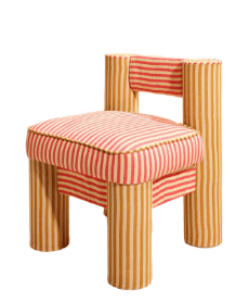 A uniquely designed armchair with a padded seat and backrest. The frame and upholstery feature a vib… — 3D model
