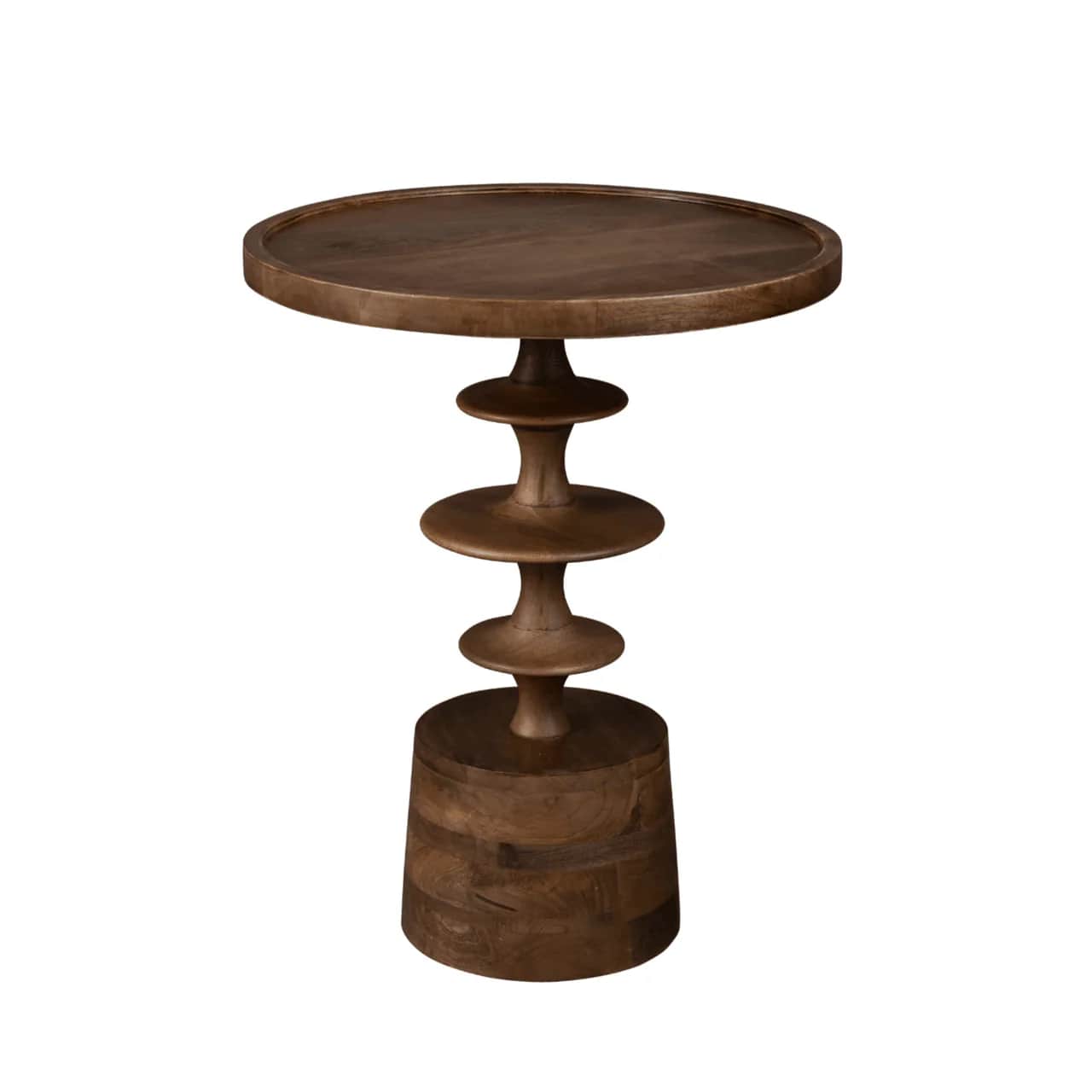 A round-top side table with a sculpted pedestal base. The tabletop is flat with a slightly raised ed… — 3D model