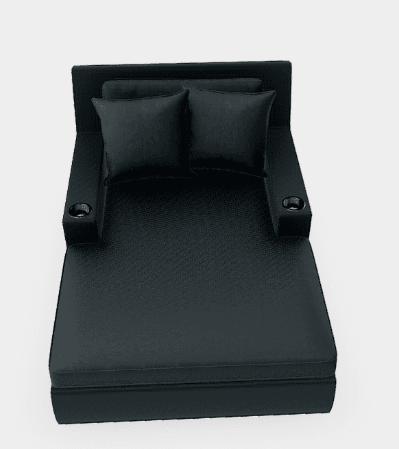 A contemporary, sleek black faux leather chaise lounge featuring a low backrest, broad fixed armrest… — 3D model