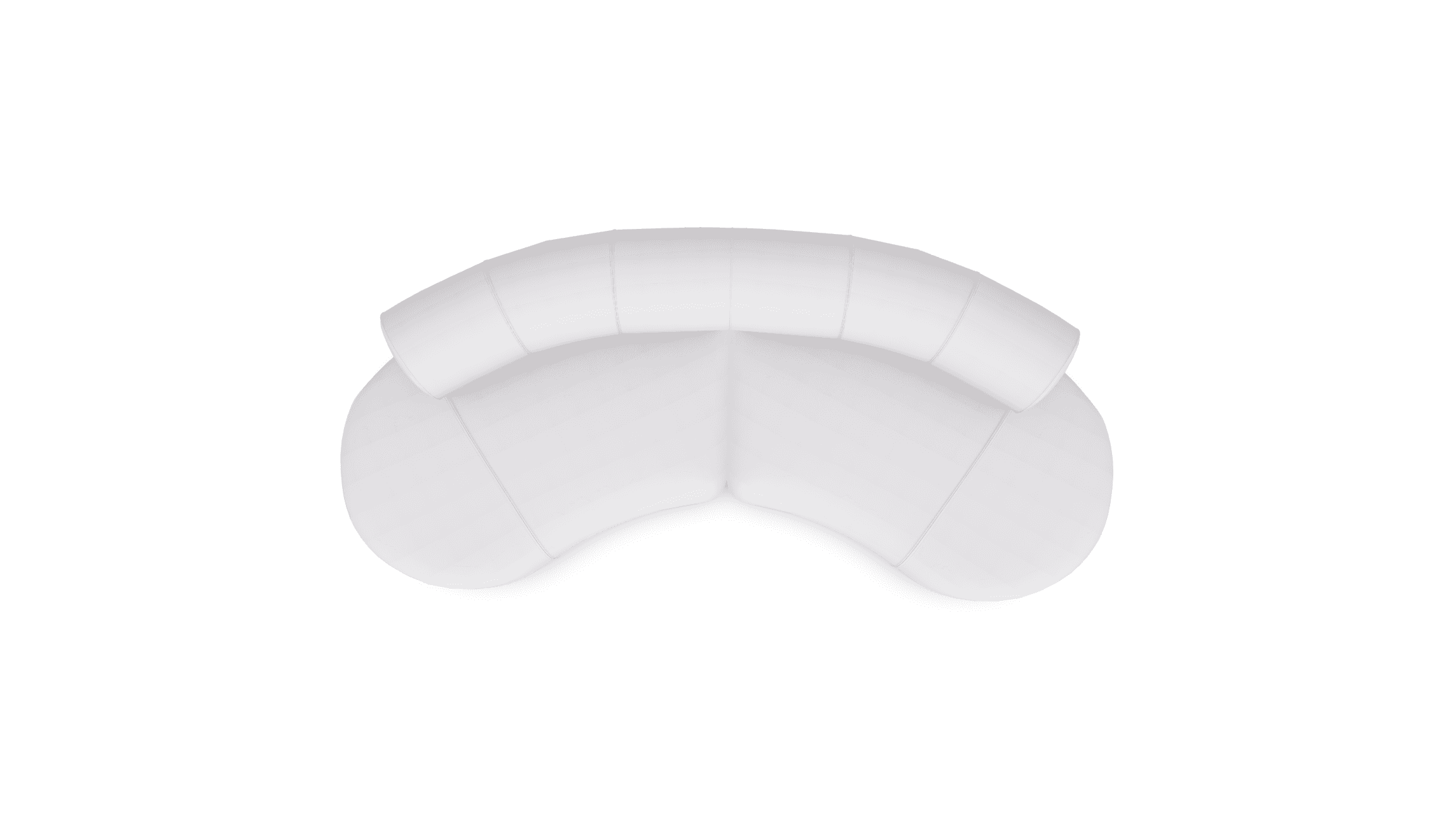 A white, curved sofa viewed from a top-down perspective. The sofa features a distinctive semi-circul… — free GLTF 3D model