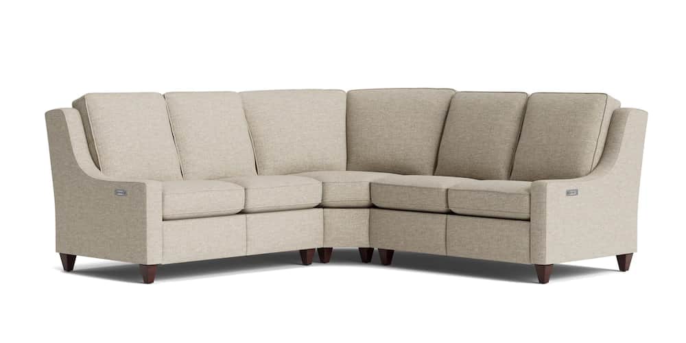 A sectional sofa upholstered in a textured, light beige fabric. It features a configuration that for… — free OBJ 3D model