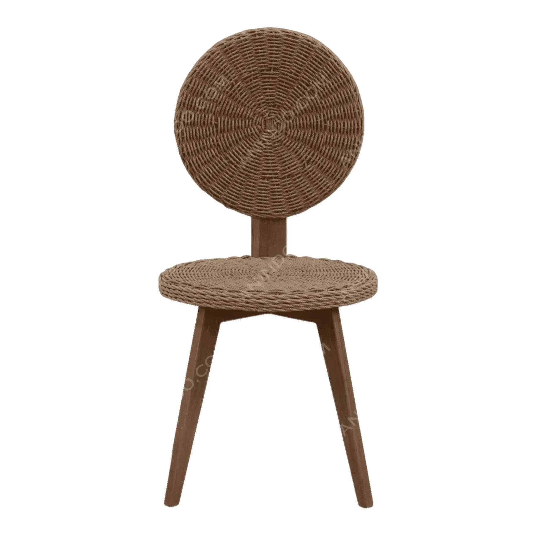 An armless side chair featuring a circular backrest and seat, both meticulously crafted from tightly… — 3D model