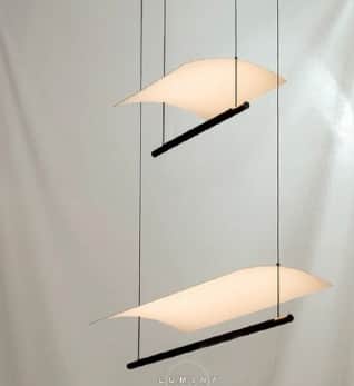 A set of two contemporary pendant lights, each featuring a horizontally oriented black linear bar ho… — 3D model