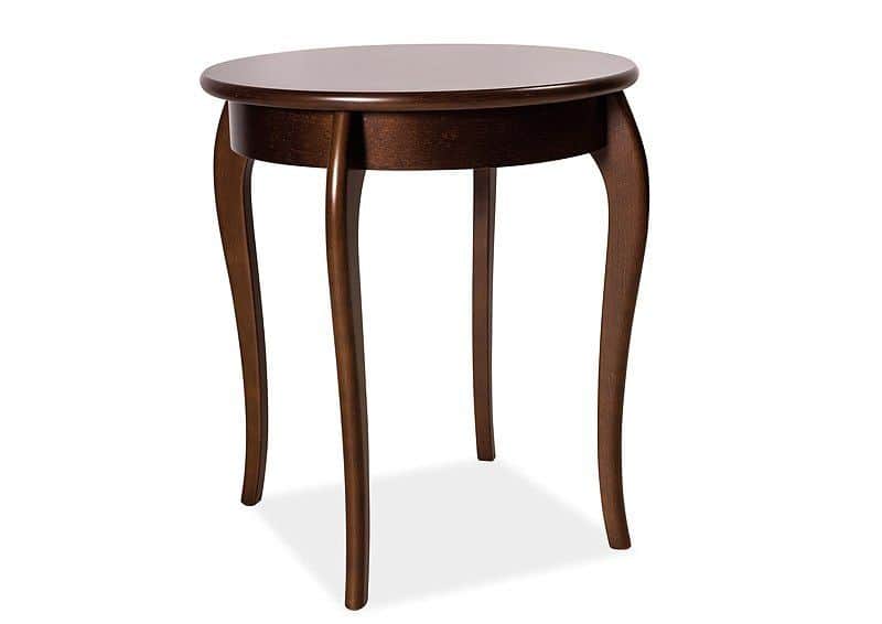 A dark brown wooden side table featuring a round top and four elegantly curved cabriole legs. — 3D model