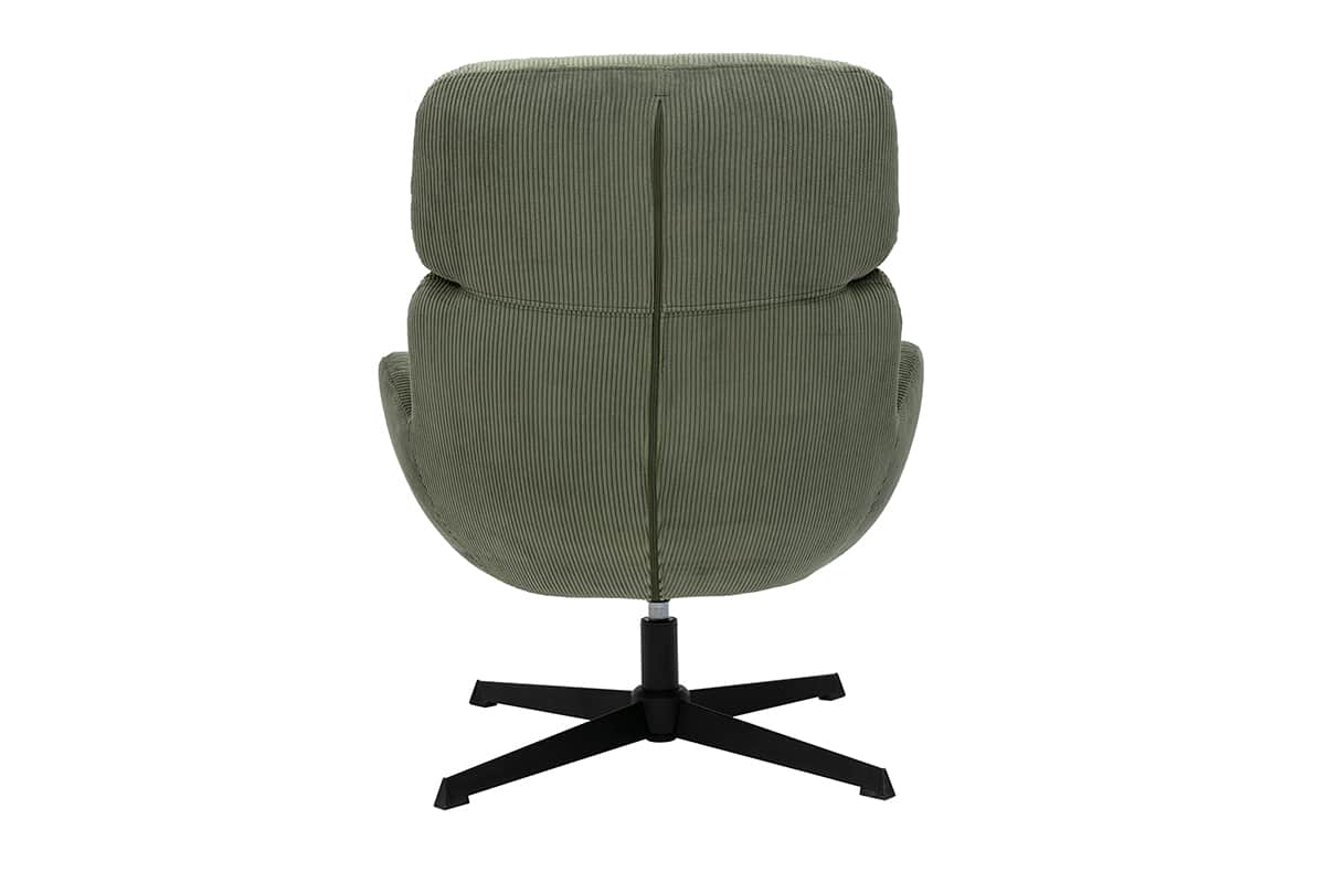 A modern armchair upholstered in green corduroy fabric. It features a high backrest that is divided… — 3D model