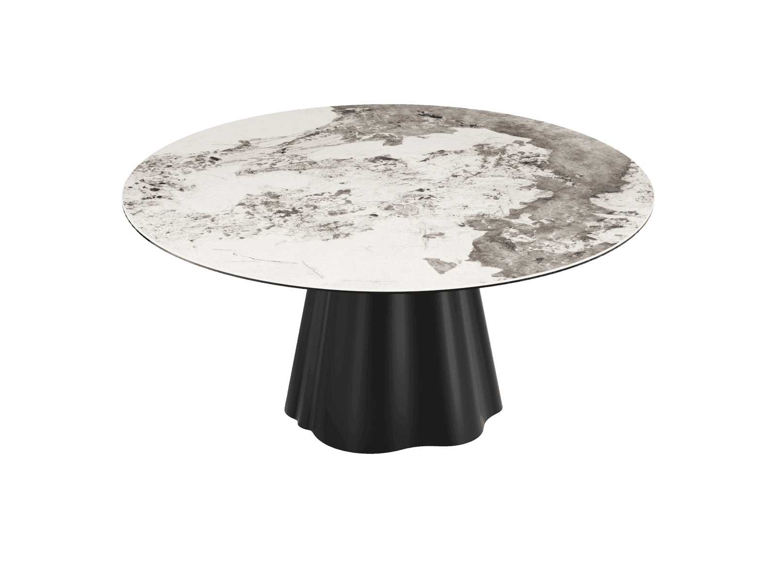 A round dining table with a marble-effect top and a fluted pedestal base. The tabletop features a pa… — free OBJ 3D model
