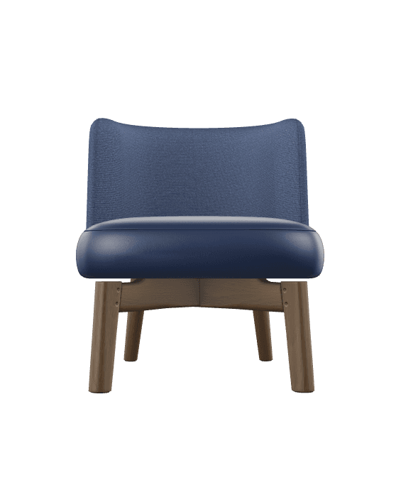 An armless lounge chair featuring a contemporary design with a low profile, upholstered in two contrasting blue materials, and supported by a wooden base with tapered legs. — 3D model
