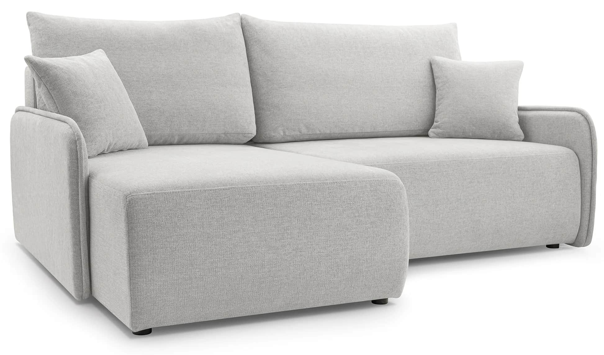 A sectional sofa upholstered in a light gray textured fabric. The sofa features a chaise lounge sect… — 3D model