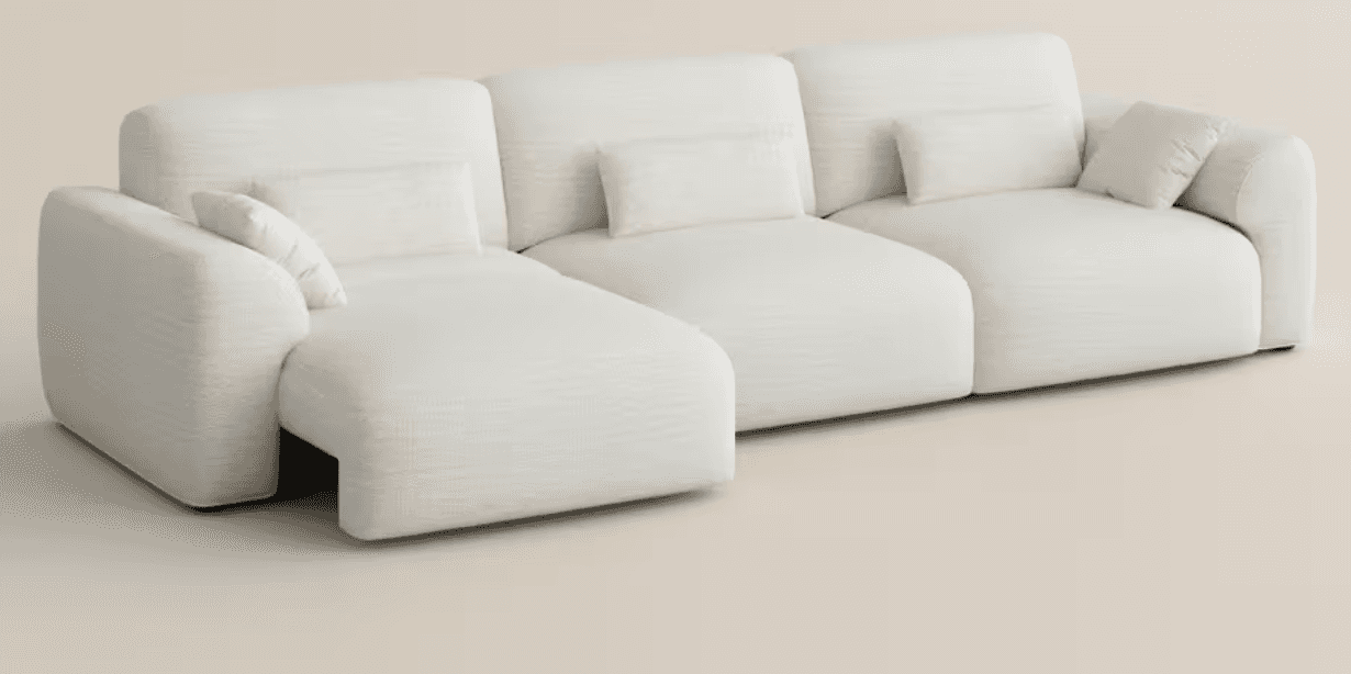 A modern, off-white modular sectional sofa with a right-hand facing chaise lounge, featuring soft, r… — free FBX 3D model