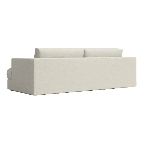 A cream-colored sofa seen from a rear three-quarter perspective. The sofa has a plush, upholstered d… — free GLTF 3D model