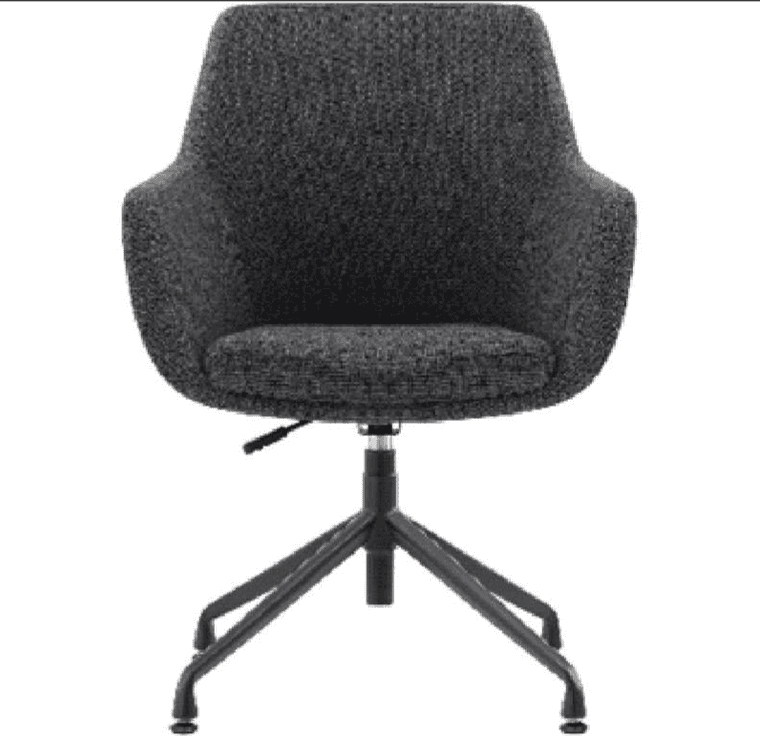 A contemporary upholstered desk chair featuring a dark gray textured fabric seat and back, supported… — free BLEND 3D model
