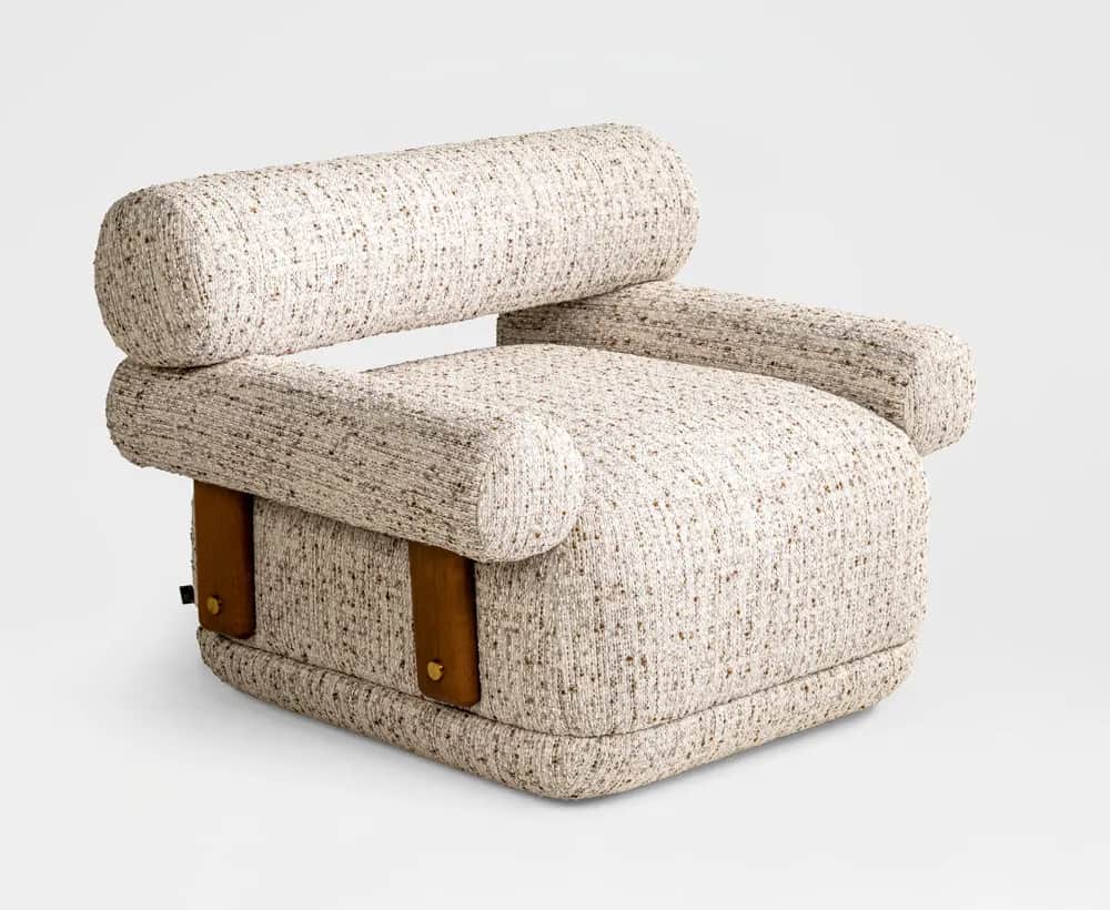 An upholstered lounge chair featuring a distinctive postmodern design. The chair consists of a block… — free BLEND 3D model