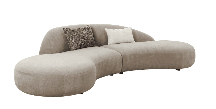 A modular, curved sofa with a low profile and rounded edges. It features a plush, textured upholster… — free OBJ 3D model