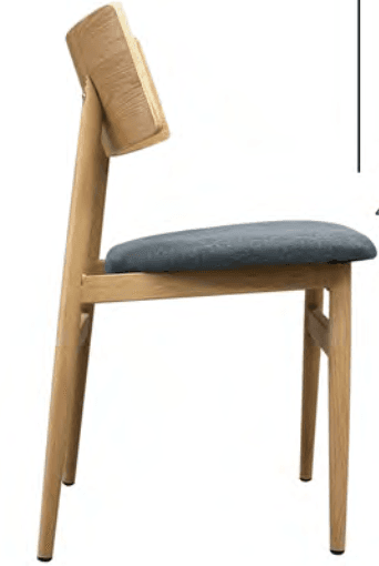 A modern wooden chair with a curved backrest and an upholstered gray seat, supported by a light wood frame with tapered legs. — 3D model