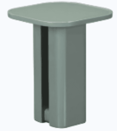 A small, modern end table with a rounded square top and a solid, rectangular pedestal base. The base has a vertical indentation on one side. The overall design is minimalist and functional. — 3D model