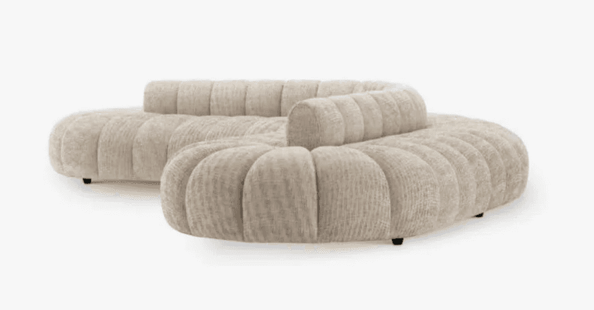 A curved sectional sofa with a textured, tufted upholstery. The sofa features a rounded silhouette w… — free BLEND 3D model