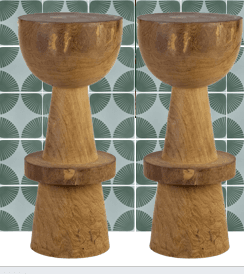 A solid wood pedestal stool featuring an abstract and sculptural form. It consists of a thick, round, bowl-shaped top, supported by a tapered conical shaft, which rests on a flat, circular ring element. Below the ring, another wider, inverted conical section forms the base. The natural wood grain is visible throughout, showcasing variations in tone. — 3D model