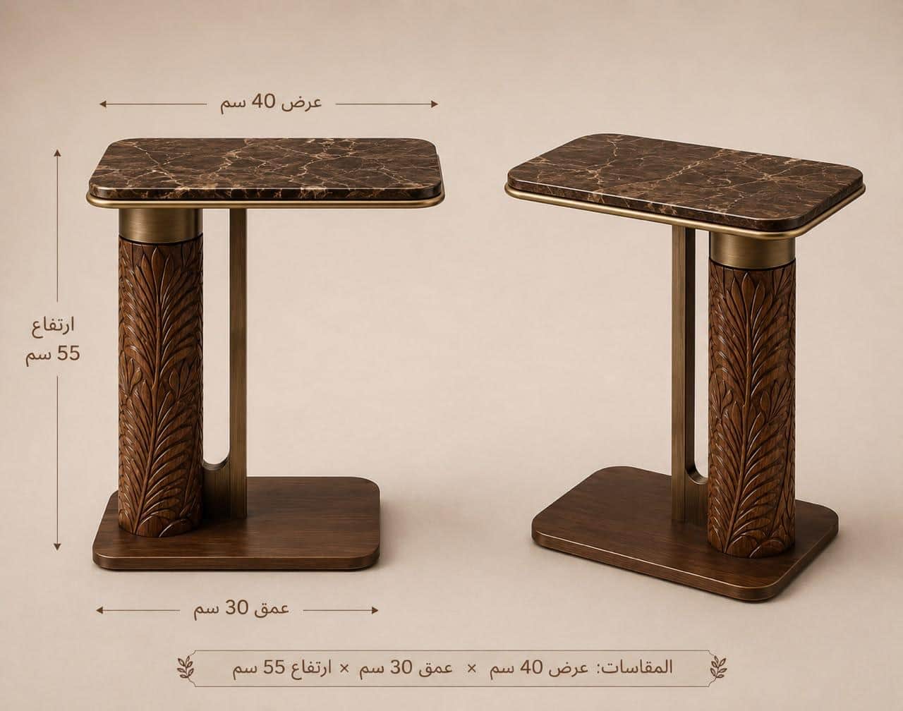 A tall, slender accent table featuring a rectangular dark brown marble top with rounded corners, sup… — 3D model
