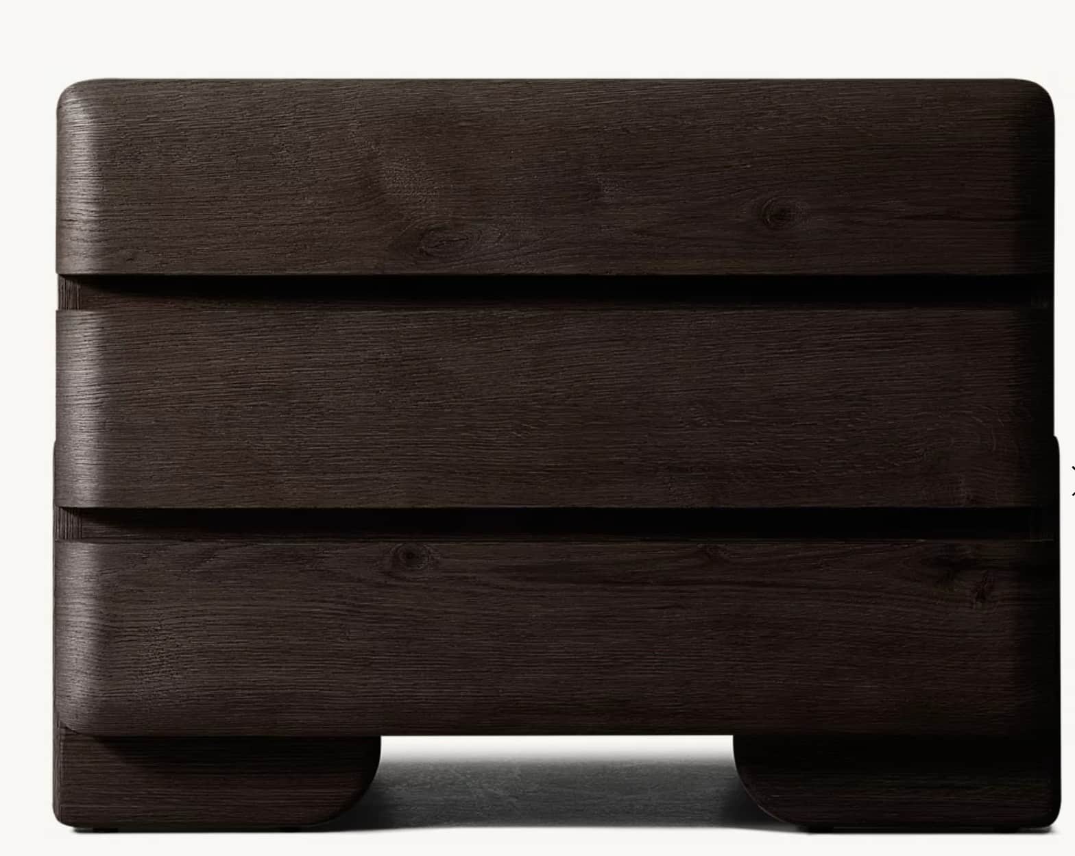 A compact, modern nightstand featuring three drawers, constructed from dark wood with visible grain.… — free OBJ 3D model