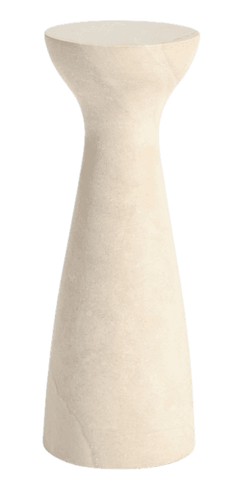 A modern sculptural pedestal crafted from light-toned wood, featuring a flared top, a gracefully wai… — 3D model